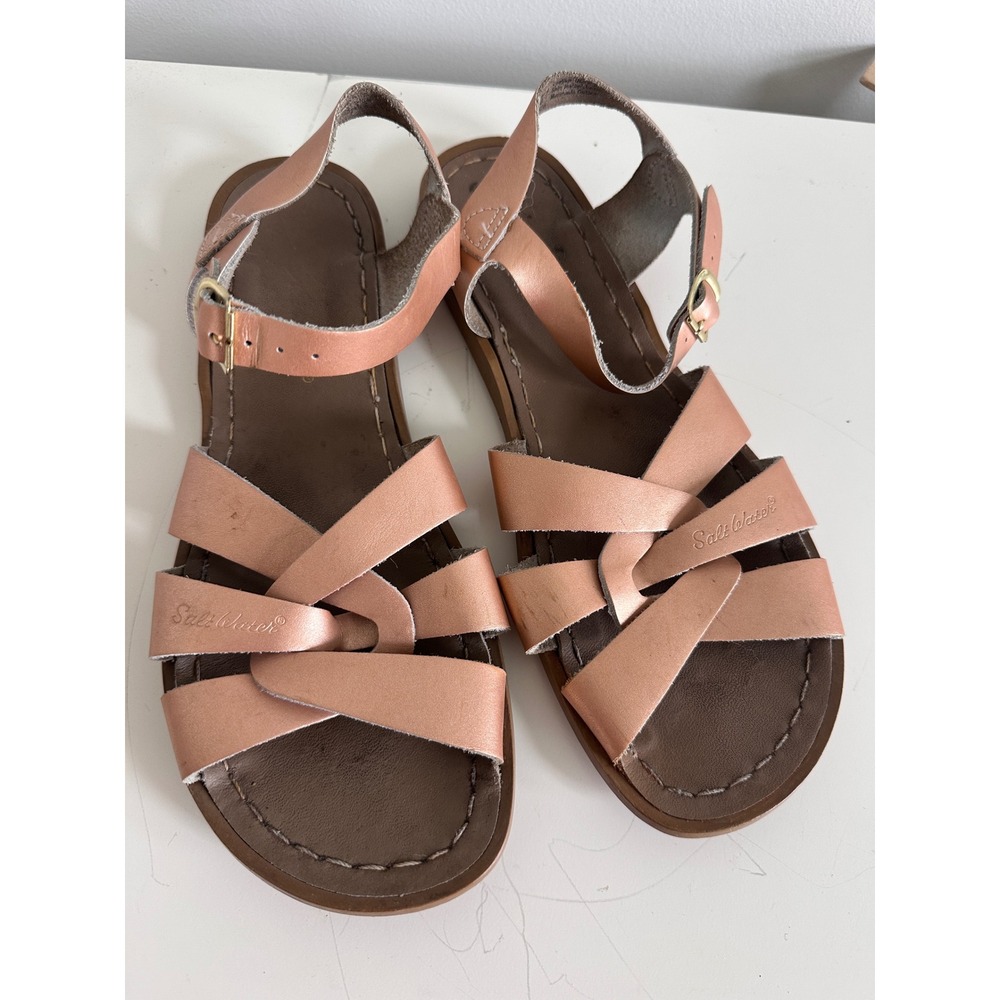Salt Water Sandals Womens 7 Original Rose Gold Metallic Leather Strappy Flat